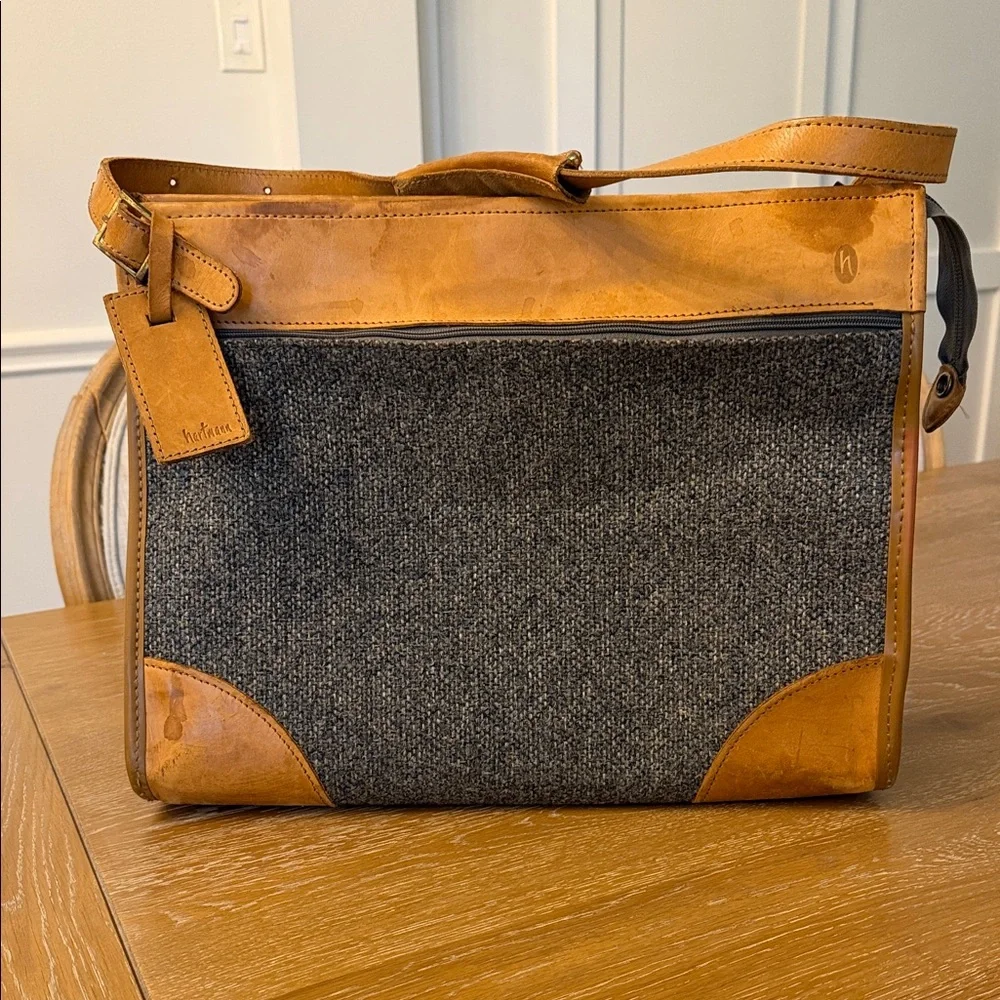 Hartmann Vintage Brown and Gray Tweed Leather Men's Carry-on Bag